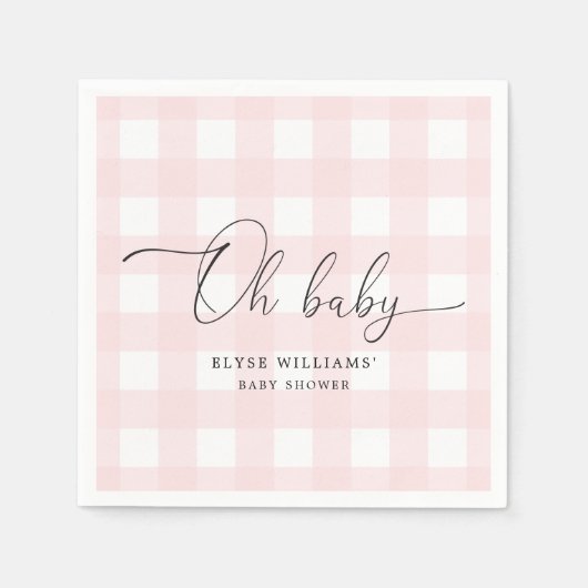 Roze Gingham Oh Baby Paper Napkin Servet (Voorkant)
