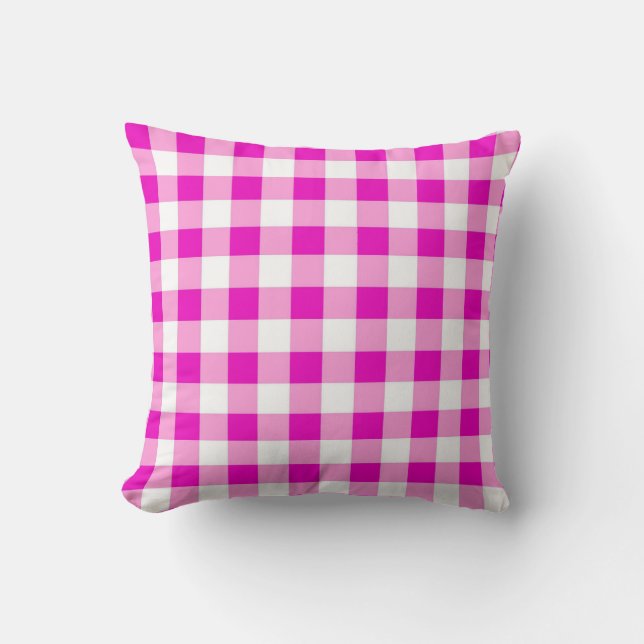 Roze Gingham Omkeerbaar Sierkussen (Voorkant)