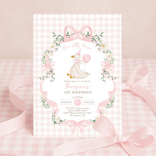 Roze Gingham One Silly Goose Ballon Meisje Verjaar Kaart