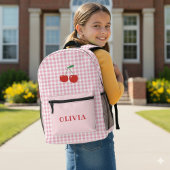 Roze Gingham Opgewekte Kersen Meisjes Bedrukte Rugzak