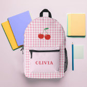Roze Gingham Opgewekte Kersen Meisjes Bedrukte Rugzak