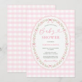 Roze Gingham Ovaal Babyshower Uitnodiging (Voorkant / Achterkant)