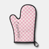 Roze Gingham Oven Mitt met Naam Gepersonaliseerd Ovenwant (Voorkant)