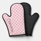 Roze Gingham Oven Mitt met Naam Gepersonaliseerd Ovenwant (Voorkant / Achterkant)