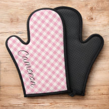 Roze Gingham Oven Mitt met Naam Gepersonaliseerd