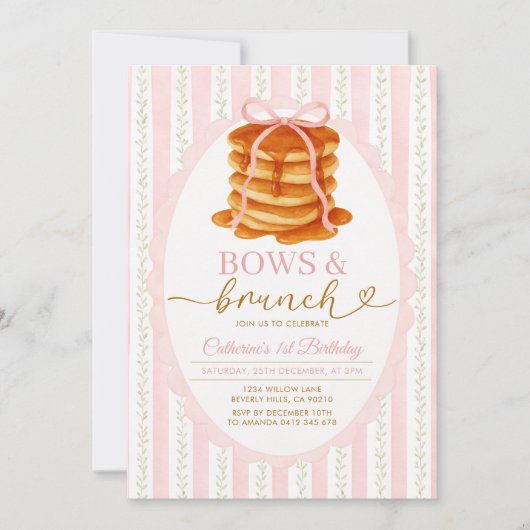 Roze Gingham Pannenkoekenfeest, 1e verjaardag Brun Kaart (Voorkant)