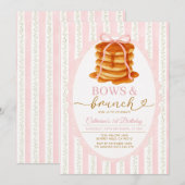 Roze Gingham Pannenkoekenfeest, 1e verjaardag Brun Kaart (Voorkant / Achterkant)