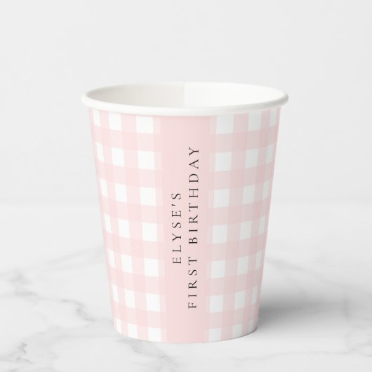 Roze Gingham Paper cup Papieren Bekers (Links)