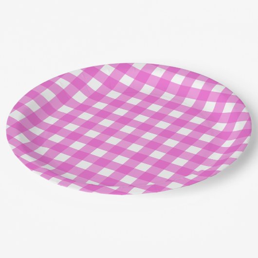 Roze gingham papieren bordje (Gekanteld)