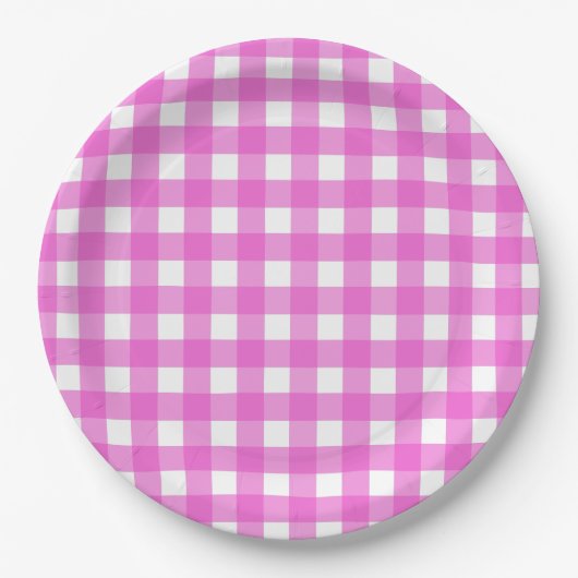 Roze gingham papieren bordje (Voorkant)