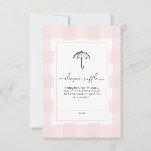 Roze Gingham Paraplu Luier Raffle Enclosure Kaart (Voorkant)