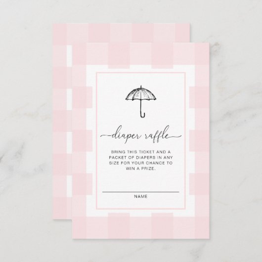 Roze Gingham Paraplu Luier Raffle Enclosure Kaart (Voorkant / Achterkant)