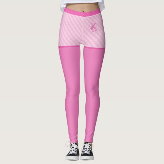 Roze  Gingham Patroon Aangepast Monogram Leggings (Voorkant)