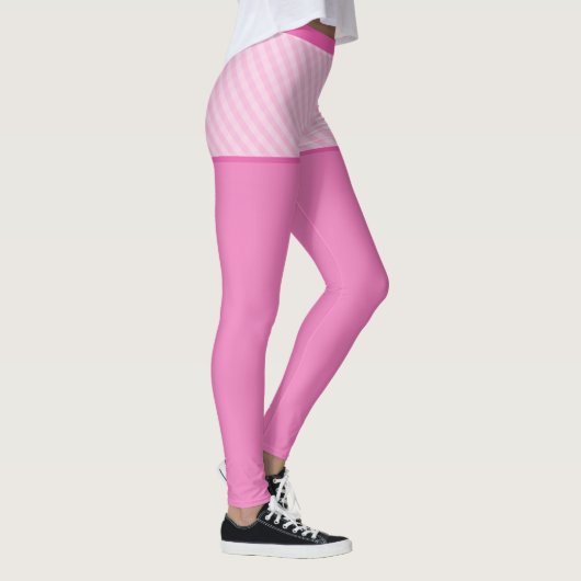 Roze  Gingham Patroon Aangepast Monogram Leggings (Rechts)
