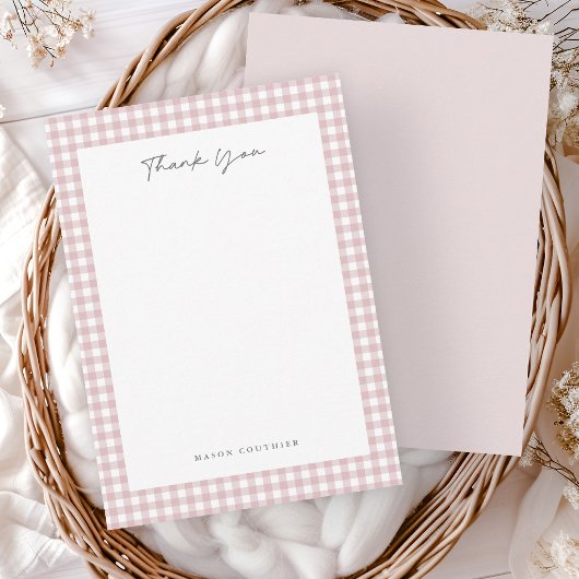 Roze Gingham Patroon  Bedankkaart