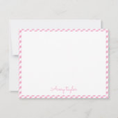 Roze gingham patroon gepersonaliseerde briefpapier notitiekaartje (Voorkant)