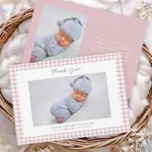 Roze Gingham Patroon Meisjes Foto Bedankkaart