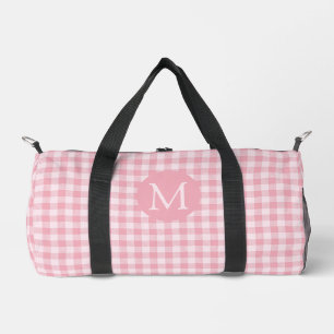 Roze Gingham Patroon Meisjesachtig Geruit Monogram Plunjezak