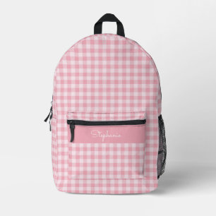 Roze Gingham Patroon Meisjesachtig Geruit Plaid Na Bedrukte Rugzak