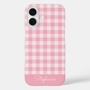 Roze Gingham Patroon Meisjesachtig Geruit Plaid Na iPhone 16 Hoesje