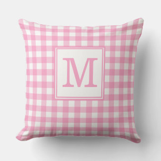 Roze Gingham Patroon Monogram Beginletter Worp Kus Kussen