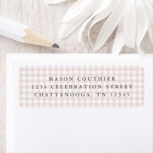 Roze Gingham Patroon Retouradres Etiket (Insitu)