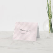 Roze Gingham Patroon Script Gevouwen Foto Bedankkaart (Voorkant)