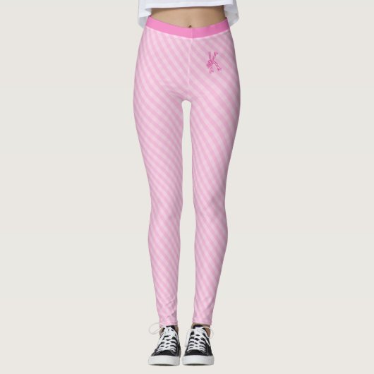 Roze  Gingham Pattern Aangepast Monogram Leggings (Voorkant)