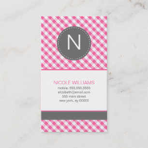 Roze Gingham Pattern Monogram Social Calling Cards Contactkaartje