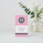 Roze Gingham Pattern Monogram Social Calling Cards Contactkaartje (Staand voorkant)