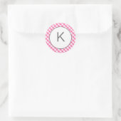 Roze Gingham Pattern Monogram Stickers (Tas)