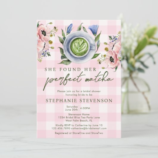 Roze Gingham Perfect Matcha thema Vrijgezellenfees Kaart (Staand voorkant)