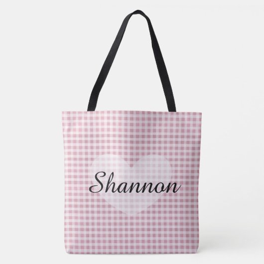Roze Gingham Persoonlijke Canvas tas (Voorkant)