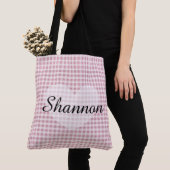 Roze Gingham Persoonlijke Canvas tas (Dichtbij)