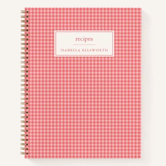 Roze Gingham Persoonlijke Recept Naam Notitieboek (Voorkant)