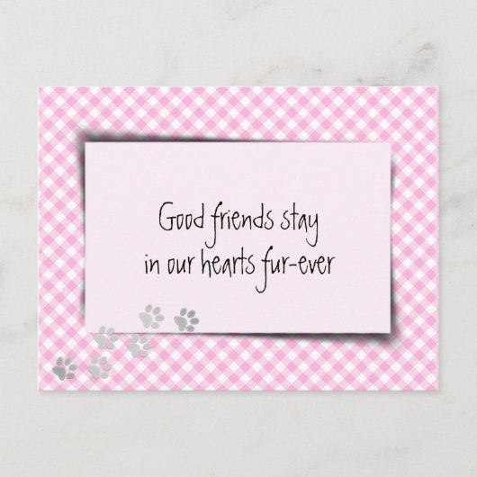 Roze gingham Pet verlies van de dierenarts Briefkaart (Voorkant)