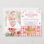Roze Gingham Picknickmand Foto Picknick Verjaardag Kaart (Voorkant)