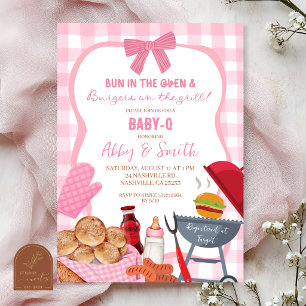 Roze Gingham Plaid BabyQ baby shower Uitnodiging