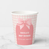 Roze Gingham Plaid Boog Baby Shower  Papieren Bekers (Achterkant)