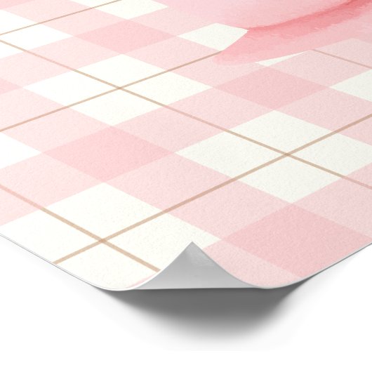 Roze Gingham Plaid Bow Meisje Baby shower Welkom Poster (Hoek)