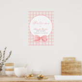 Roze Gingham Plaid Bow Meisje Baby shower Welkom Poster (Keuken)