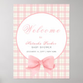 Roze Gingham Plaid Bow Meisje Baby shower Welkom Poster (Voorkant)