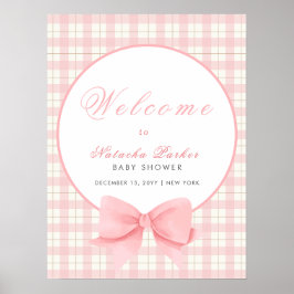 Roze Gingham Plaid Bow Meisje Baby shower Welkom Poster