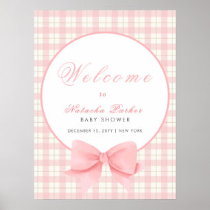 Roze Gingham Plaid Bow Meisje Baby shower Welkom Poster