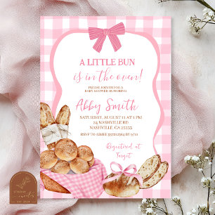 Roze Gingham Plaid Broodje in de oven baby shower  Kaart