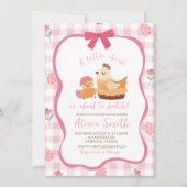 Roze Gingham Plaid Kuiken Babyshower Uitnodiging (Voorkant)