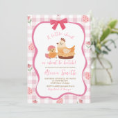 Roze Gingham Plaid Kuiken Babyshower Uitnodiging (Staand voorkant)