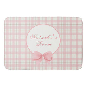 Roze Gingham Plaid Meisje Aangepaste Naam Kinderka Badmat