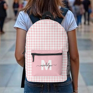 Roze Gingham Plaid Monogram Bedrukte Rugzak