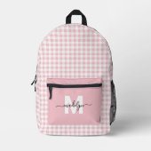 Roze Gingham Plaid Monogram Bedrukte Rugzak (Voorkant)